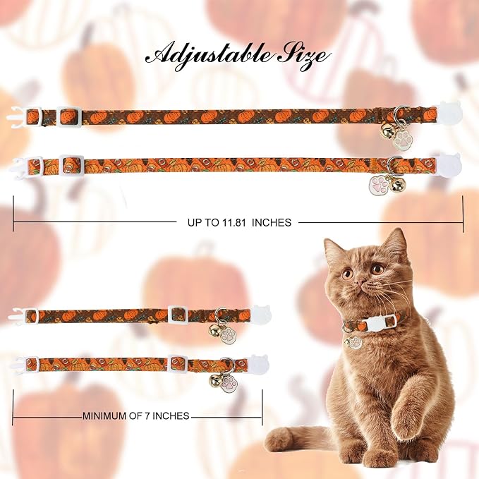 Unique Style Paws Pumpkin Kitten Collar, 2 Pack Halloween Cat Collar - Image 2