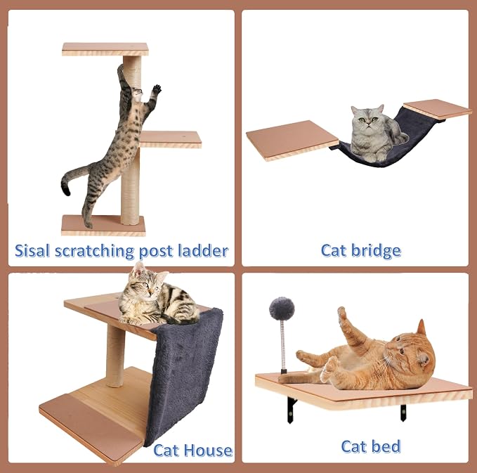 Wall Mounted Cat Climber Set, Solid Wood Cat Wall Shelves - Image 3