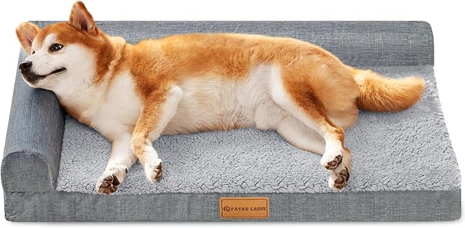 Patas Lague Orthopedic Dog Bed Medium Size Dog 30''X20'', Waterproof L Bolster by PatasLague