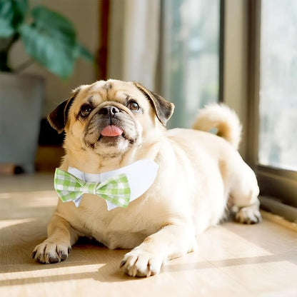 Segarty Dog Bow Tie, Adjustable Green Plaid Bowtie Collar - Image 6