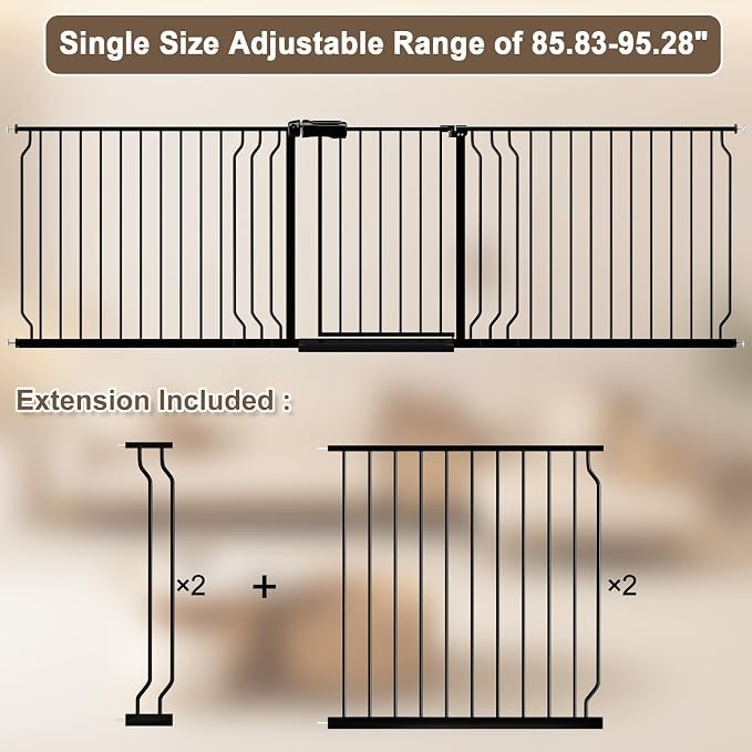 WAOWAO Baby Gate 85.83-95.24" Extra Wide Pressure Mounted Walk Through Swing - Image 2