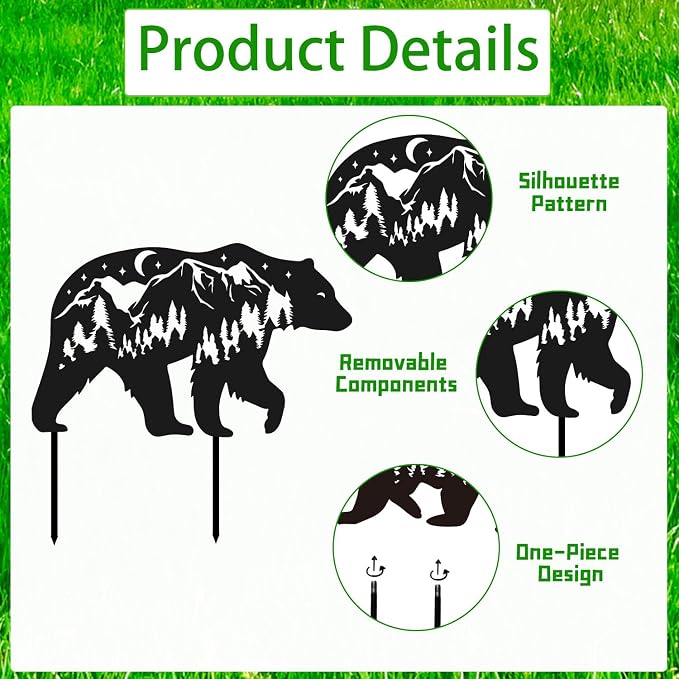 Bear Metal Garden Stakes Yard Decor, Lawn Ornaments - Image 3