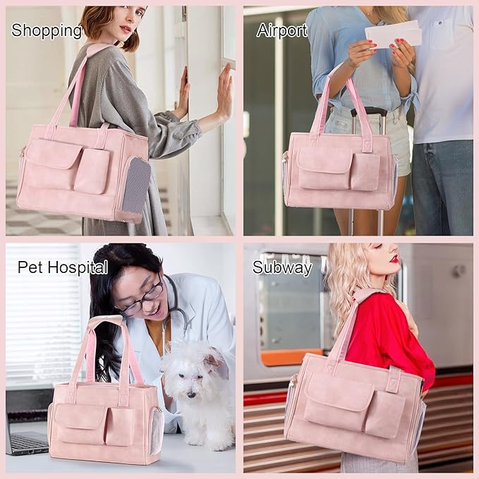 Dog Carrier Purse, Fashion Leather Pet Carrier Bag, Airline Approved Soft Sided - Image 6