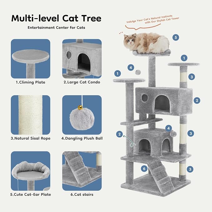 DUMOS 54-inch Indoor Cat Tree Tower –Multi-Level Pet House - Image 4