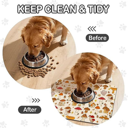 Dog Food Mat for Pet Cat Food Mat, Mushroom Absorbent Quick Dry Dog Bowl Mats - Image 3