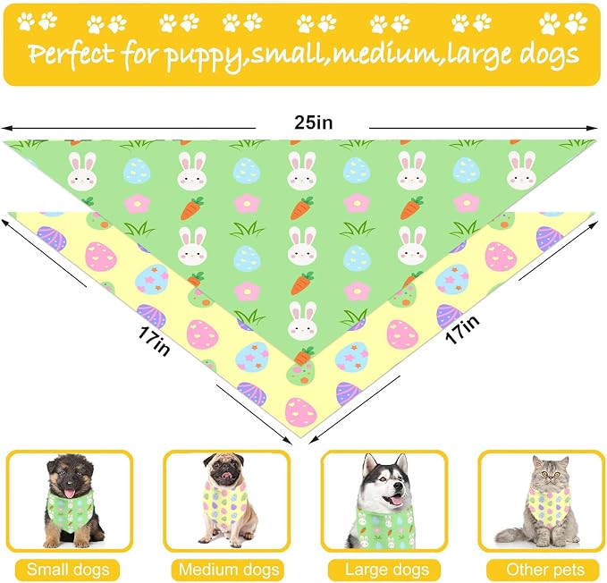 Easter Dog Bandana, 2 Pack Adjustable Holiday Party Birthday Pets Rabbit Easter - Image 7