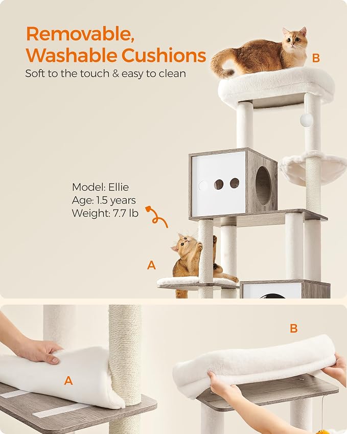 Feandrea Cat Tree with Litter Box Enclosure, 70.1-Inch Tall Cat Tower, 2-in-1 - Image 8