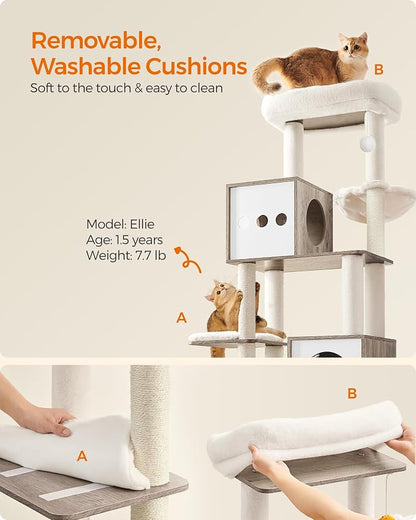 Feandrea Cat Tree with Litter Box Enclosure, 70.1-Inch Tall Cat Tower, 2-in-1 - Image 8