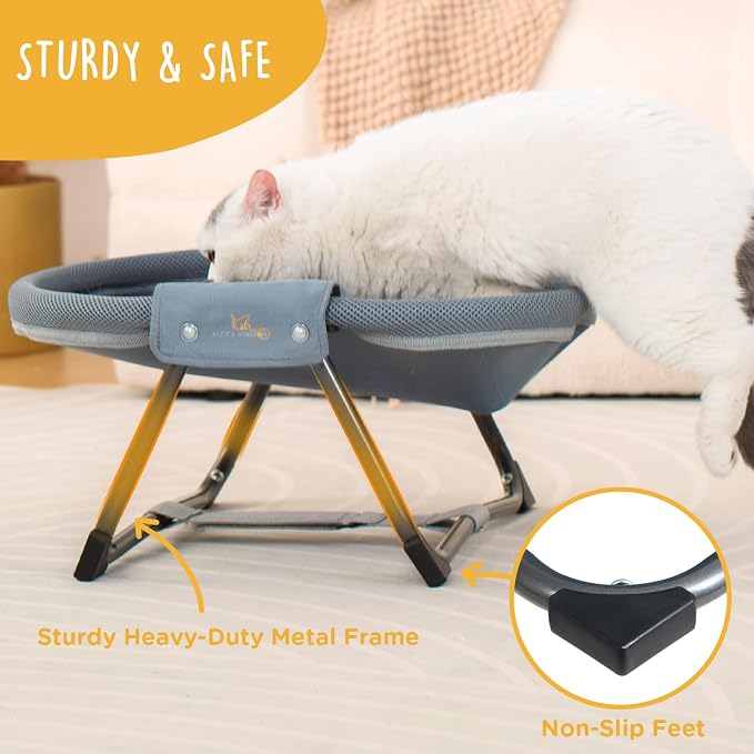 KITTY KINGDOM Elevated Cat Hammock Bed, Foldable No-Assembly Cat Bed - Image 4