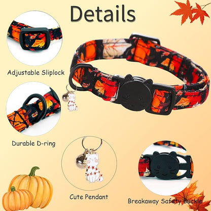 Fall Cat Collar-2 Pack Holiday Cat Collars Pumpkin Print Breakaway - Image 3