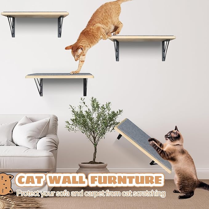 Burlywood Cat Shelves: Set of 4 Wood Cat Furniture Indoors - Image 2