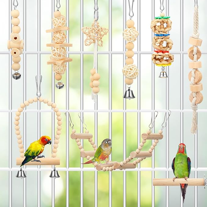 10 Pcs Bird Toys for Parakeets Cage Accessories Parrot Swing Toys and Wooden - Image 3
