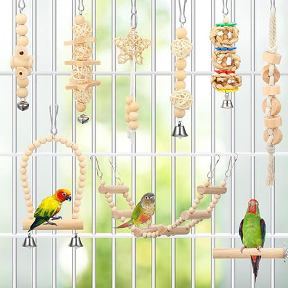 10 Pcs Bird Toys for Parakeets Cage Accessories Parrot Swing Toys and Wooden - Image 3