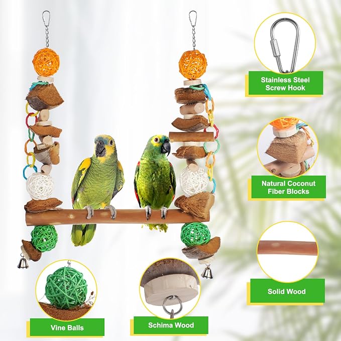 3-in-1 Parrot Toys Natural Coconut Fiber Parrot Hammock Natural Bird Perches - Image 4