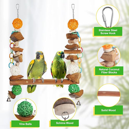 3-in-1 Parrot Toys Natural Coconut Fiber Parrot Hammock Natural Bird Perches - Image 4