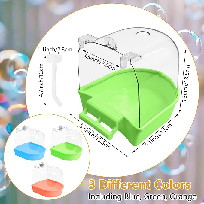 Tfwadmx 3Pcs Bird Bath for Cage Hanging Parakeet Bath Box Clear Bird Bathtub - Image 2