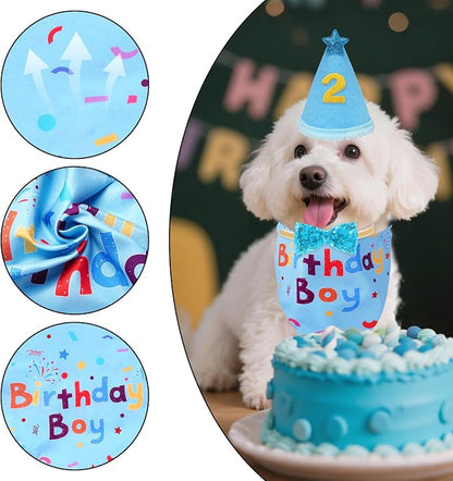 hoyuwak Dog Birthday Party Supplies Girl Boy Dog Birthday Bandana Bow Hat - Image 4