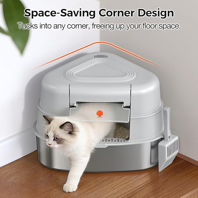 XL Stainless Steel Corner Cat Litter Box - Image 2