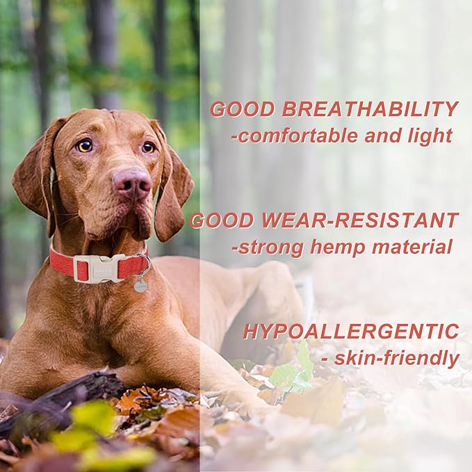 DOGWONG Cotton Hemp Dog Collar, Heavy-Duty Orange Dog Collar Adjustable Soft - Image 4