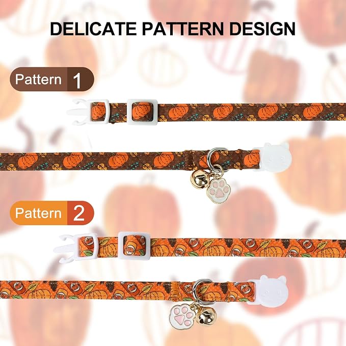 Unique Style Paws Pumpkin Kitten Collar, 2 Pack Halloween Cat Collar - Image 4