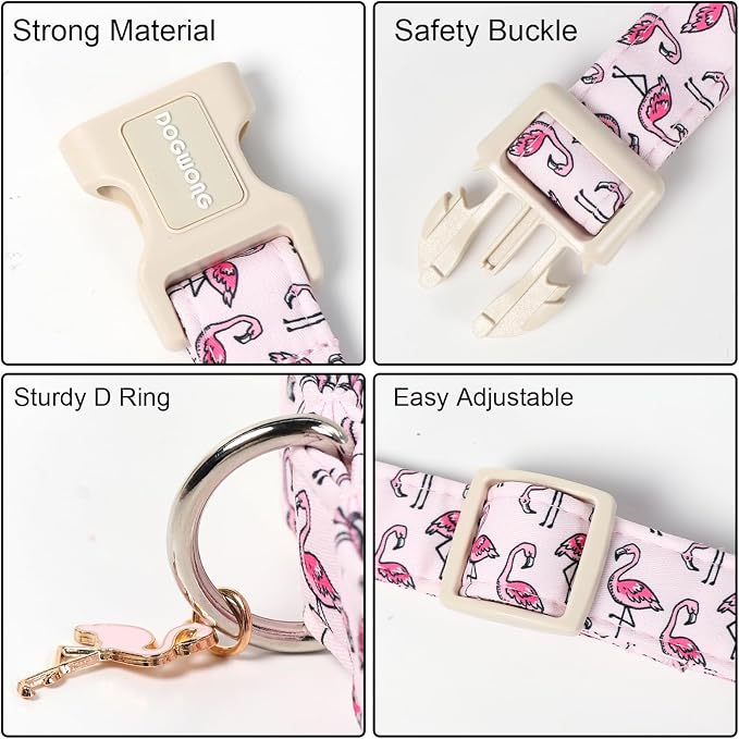 DOGWONG Cute Pet Dog Collar Pink Flamingos Cotton Dog Collar- Soft Girl Puppy - Image 3