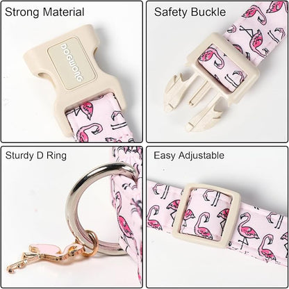 DOGWONG Cute Pet Dog Collar Pink Flamingos Cotton Dog Collar- Soft Girl Puppy - Image 3