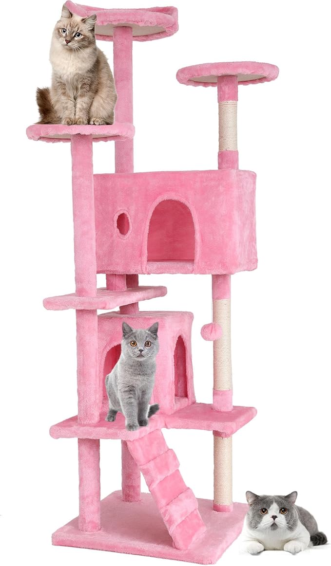 BestPet | 70" Cat Tree Tower | Pink | Sturdy, Hanging Cat Toys, Observation by BestPet