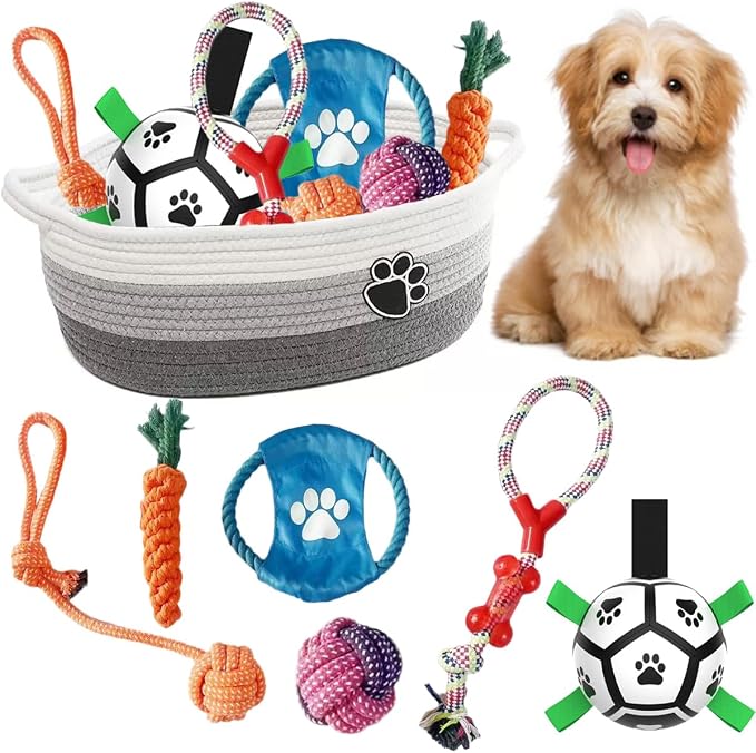 7 Pcs Puppy Dog Toys Storage Basket Set Dog Gift Chew Toys by Unknown