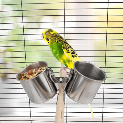 Hypeety Bird Parrot Feeding Double Cups Stainless Steel Food Water Bowls - Image 3