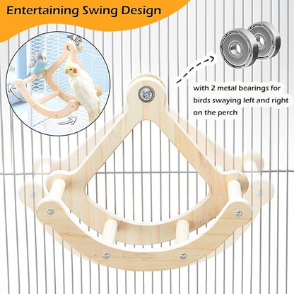Bird Perch Toy, Interactive Rocking Parakeet Toys and Perches, Wooden Exercise - Image 2
