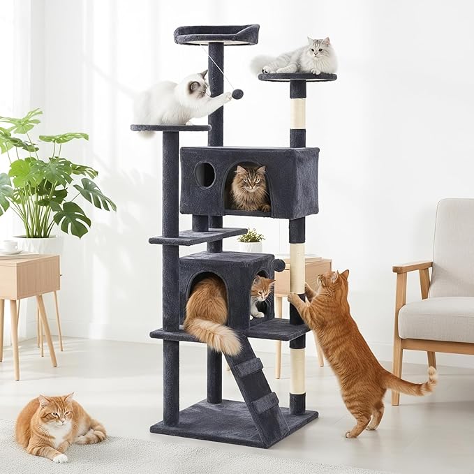 Large Cat Tree 70 Inch, Sisal Scratching Posts and Climbing Ladder, Pet Play by Aidoly