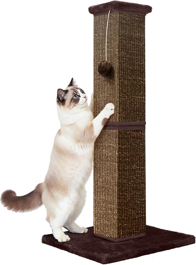 Cat Scratching Post 32 Inch for Indoor Large Cats and Kitten, Nature Sisal Tall by YULOYI