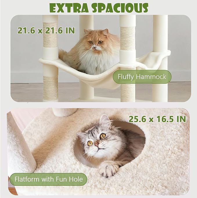 78.8" Large Cat Tree Tower for Indoor Kitties, Sisal Scratching Posts, Hammock - Image 6