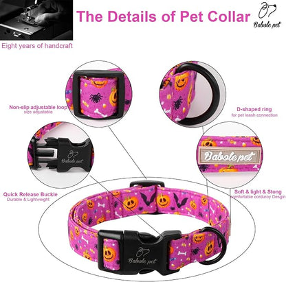 Halloween Dog Collar, Cute Pumpkin Bat Pattern Halloween Purple Puppy Collar - Image 4