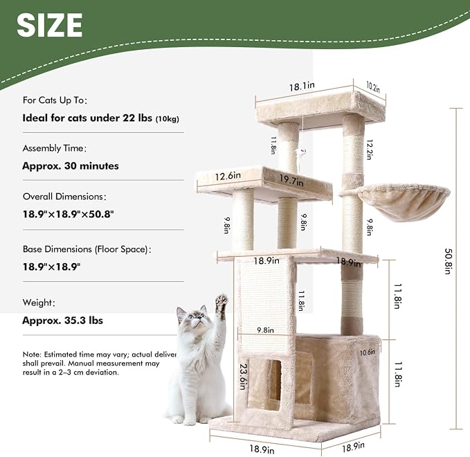 Cat Tree, 50.31-Inch Cat Tower for Indoor Cats, Cat House - Image 2