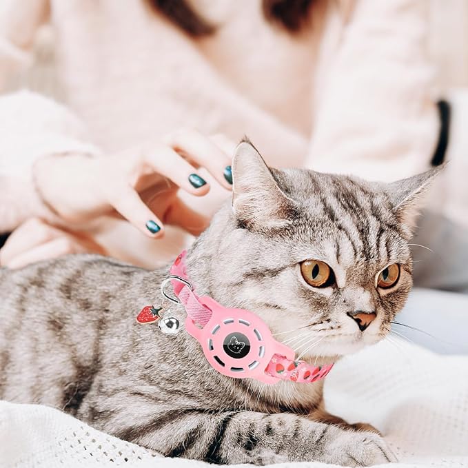 BINGPET AirTag Cat Collar with Bells, Upgraded Safety Elastic Cat Collar with - Image 7