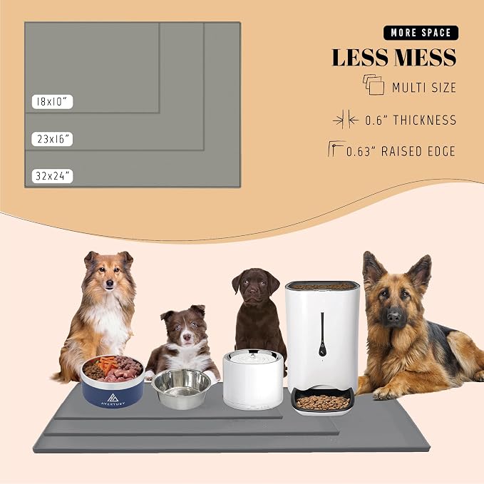 AVERYDAY 100% Waterproof Thicker Silicone Dog Food Mat, 0.63'' Raised Edge Bowl - Image 6