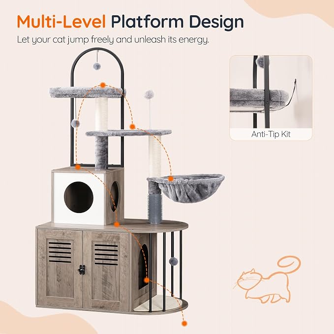 HOOBRO Cat Tree with Litter Box Enclosure, Arched All-in-One 31.5" Cat Tower - Image 9