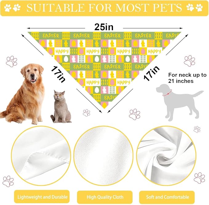 Easter Dog Bandana, 2 Pack Adjustable Holiday Party Pets Easter Egg Bandana - Image 3