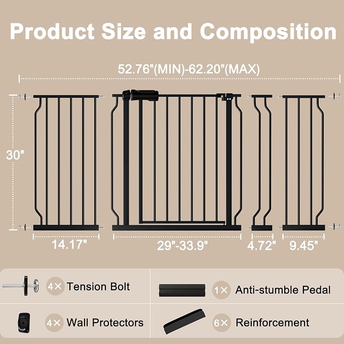 WAOWAO Baby Gate 52.76-62.2" Extra Wide Pressure Mounted Walk Through Swing - Image 6