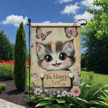 Be Happy Cat Garden Flag 12x18 Inch Double Sided Outdoor Yard Banner Cute Kitten - Image 6