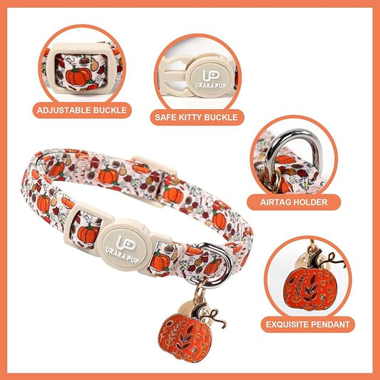 Fall Cat Collar-2Pack Autumn Kitten Collars-Halloween Breakaway Pumpkin Kitty - Image 2