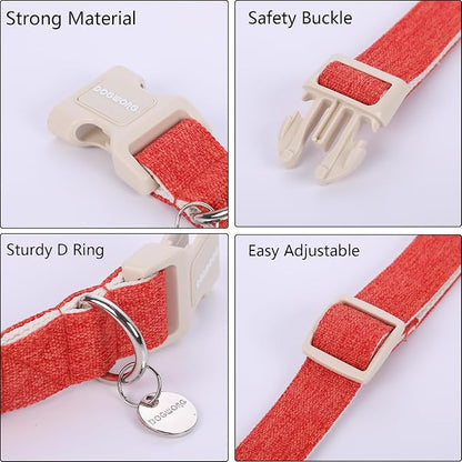 DOGWONG Cotton Hemp Dog Collar, Heavy-Duty Orange Dog Collar Adjustable Soft - Image 2