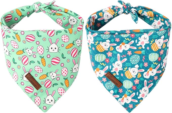 ARING PET Easter Dog Bandana 2 Pack-Cute Green Easter Eggs Dog Bandanas by ARINGPET