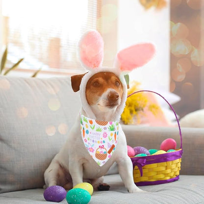 PTDECOR Easter Dog Bandana, Reversible Rabbit Easter Egg Dog Scarf - Image 2