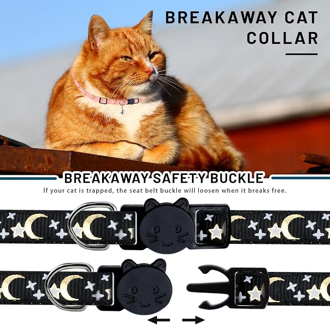 8 PCS Cat Collars with Bell Moons Stars, Reflections Cat Collar with Bells - Image 3