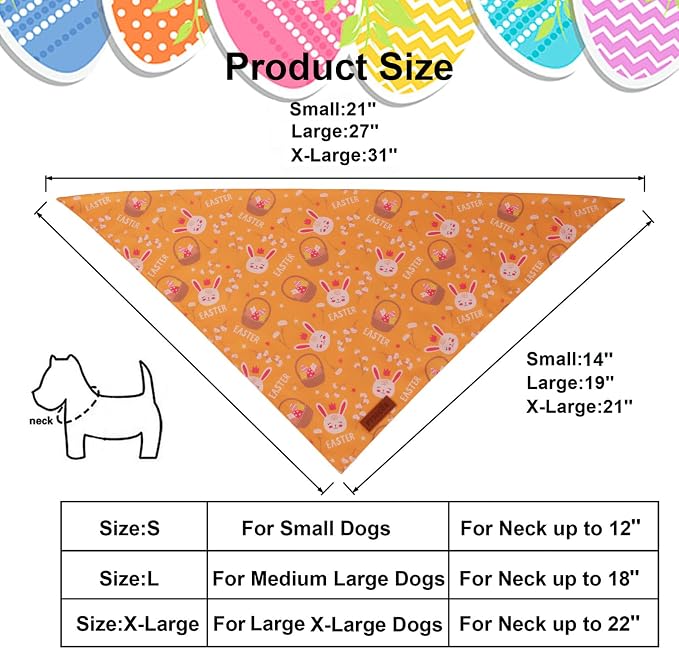 PTDECOR Easter Dog Bandana 2 Pack, Reversible Rabbit Carrot Dog Scarf - Image 4