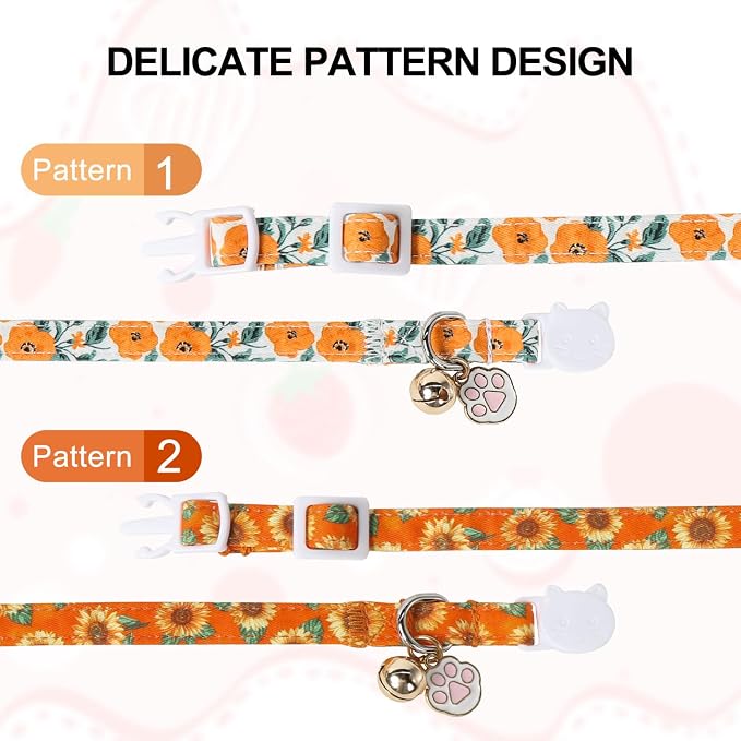 Unique Style Paws Fall Kitten Collar, 2 Pack Orange Cat Collar - Image 4