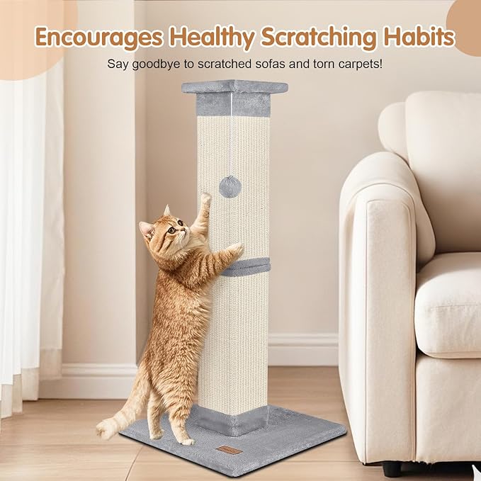 Cat Scratching Post 33 inch for Indoor Cats, High Cat Scratch Post Grey - Image 3
