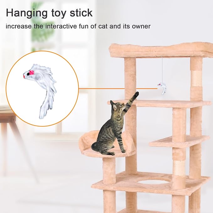 71'' Velvet Cat Climbing Frame, Large Top Padded Perch and Playhouse, - Image 5